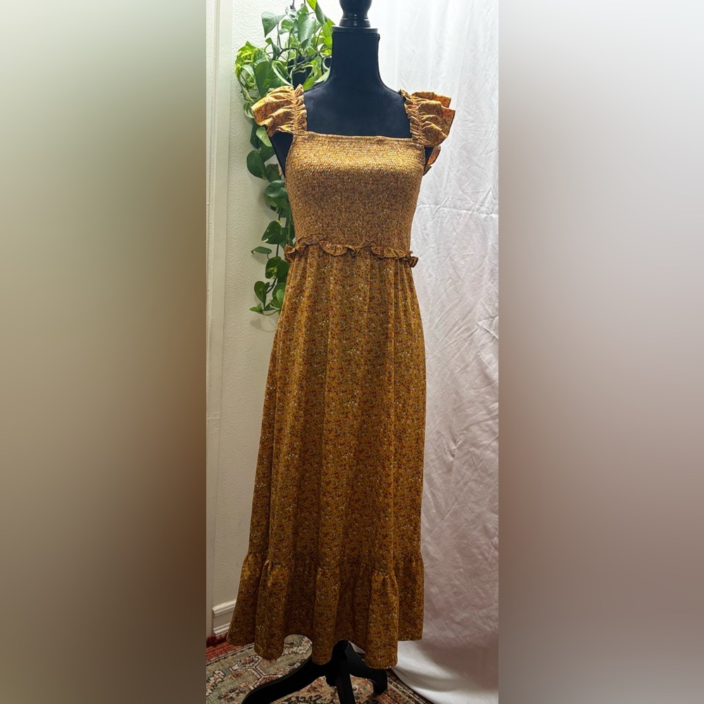 Chic Mustard Floral Maxi Dress